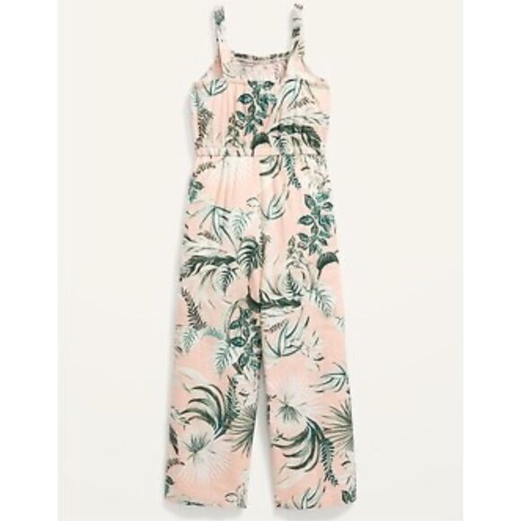 Old Navy Girls Sleeveless Linen-Blend Jumpsuit Floral Print Size S 6/7 Pink - Picture 1 of 11